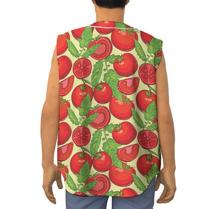 Hand Drawn Tomato Pattern Print Sleeveless Baseball Jersey