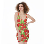 Hand Drawn Tomato Pattern Print Sleeveless Bodycon Dress