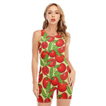 Hand Drawn Tomato Pattern Print Sleeveless One Piece Swimsuit