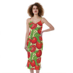 Hand Drawn Tomato Pattern Print Slim Fit Midi Cami Dress