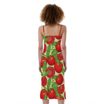 Hand Drawn Tomato Pattern Print Slim Fit Midi Cami Dress
