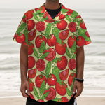 Hand Drawn Tomato Pattern Print Textured Short Sleeve Shirt