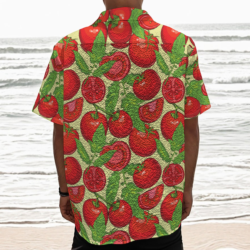 Hand Drawn Tomato Pattern Print Textured Short Sleeve Shirt