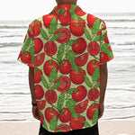 Hand Drawn Tomato Pattern Print Textured Short Sleeve Shirt
