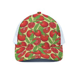 Hand Drawn Tomato Pattern Print White Mesh Trucker Cap