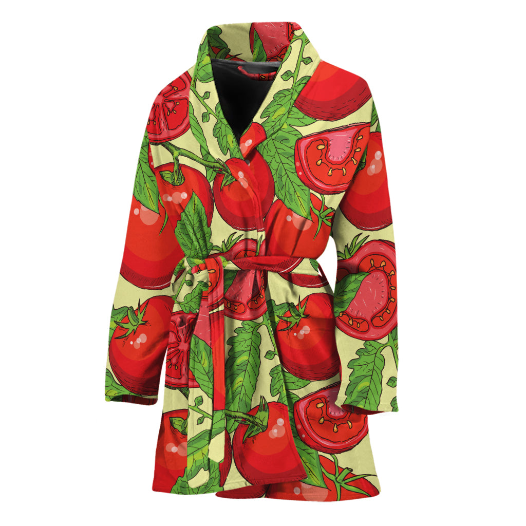 Hand Drawn Tomato Pattern Print Women's Bathrobe