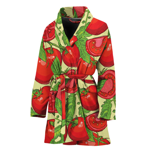 Hand Drawn Tomato Pattern Print Women's Bathrobe