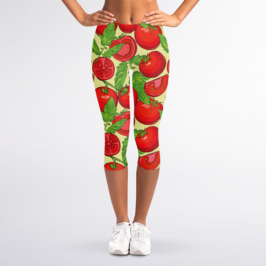 Hand Drawn Tomato Pattern Print Women's Capri Leggings