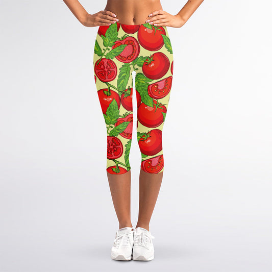 Hand Drawn Tomato Pattern Print Women's Capri Leggings