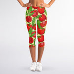 Hand Drawn Tomato Pattern Print Women's Capri Leggings