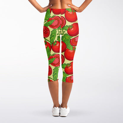 Hand Drawn Tomato Pattern Print Women's Capri Leggings