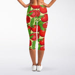 Hand Drawn Tomato Pattern Print Women's Capri Leggings