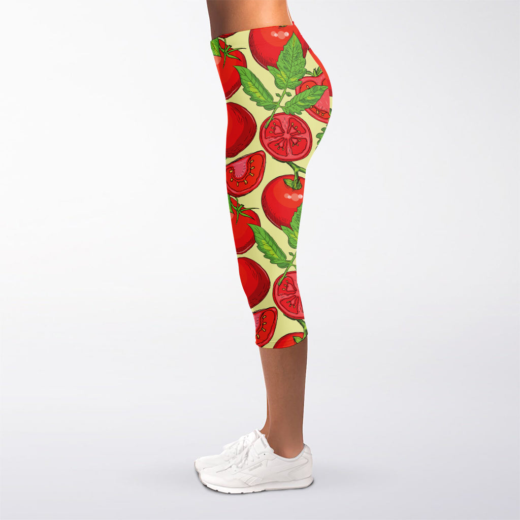 Hand Drawn Tomato Pattern Print Women's Capri Leggings