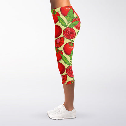 Hand Drawn Tomato Pattern Print Women's Capri Leggings