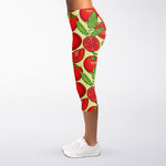 Hand Drawn Tomato Pattern Print Women's Capri Leggings