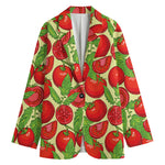 Hand Drawn Tomato Pattern Print Women's Cotton Blazer