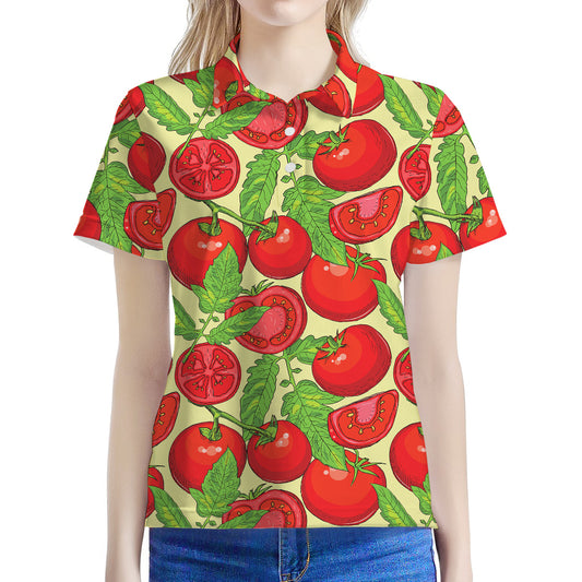Hand Drawn Tomato Pattern Print Women's Polo Shirt