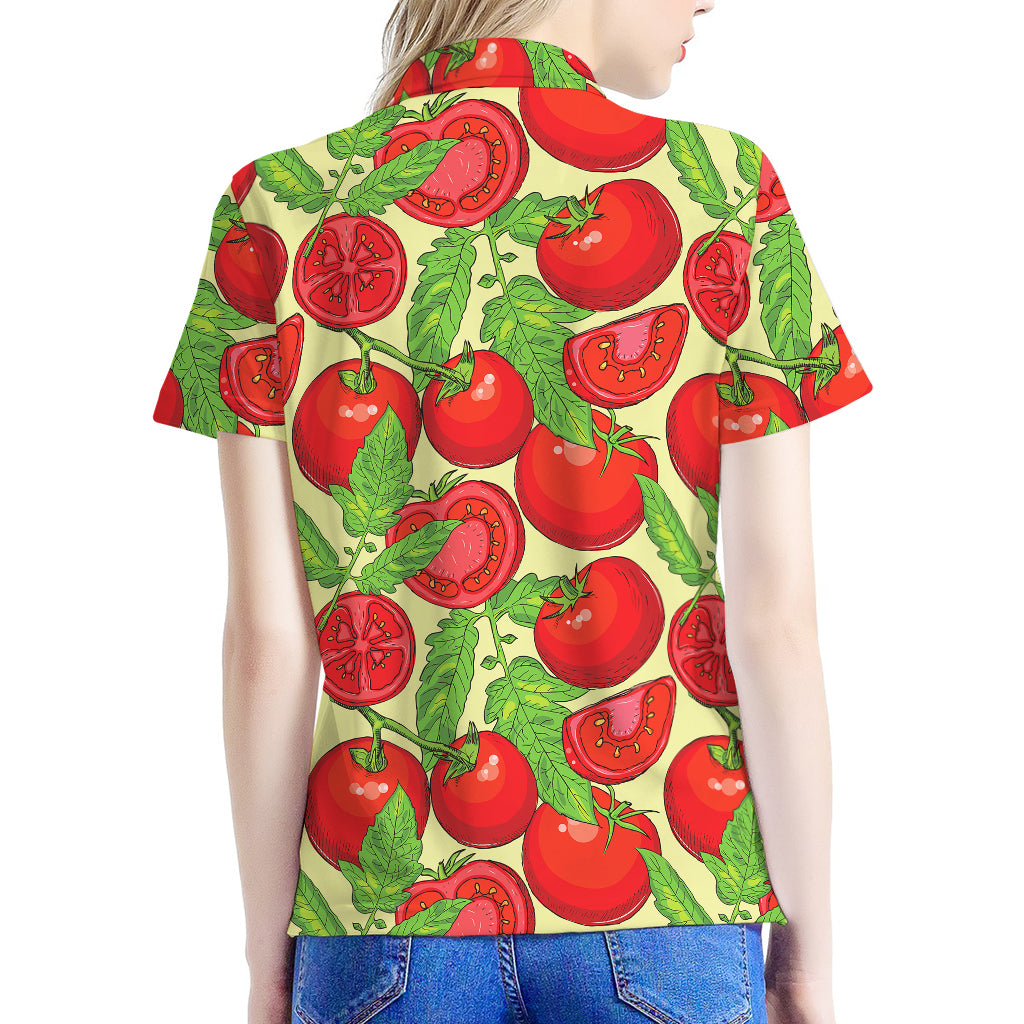 Hand Drawn Tomato Pattern Print Women's Polo Shirt