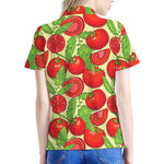 Hand Drawn Tomato Pattern Print Women's Polo Shirt