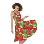 Hand Drawn Tomato Pattern Print Women's Sleeveless Dress