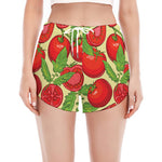 Hand Drawn Tomato Pattern Print Women's Split Running Shorts