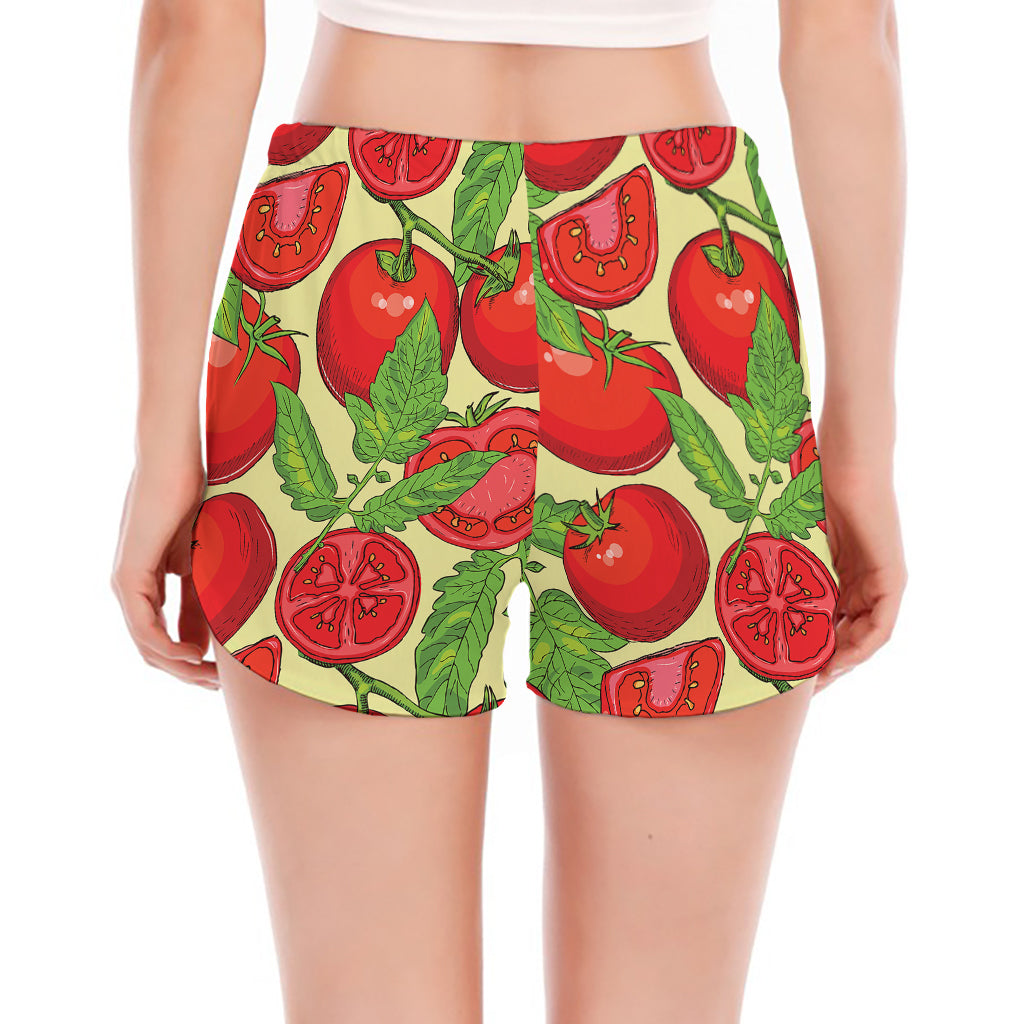 Hand Drawn Tomato Pattern Print Women's Split Running Shorts