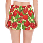 Hand Drawn Tomato Pattern Print Women's Split Running Shorts