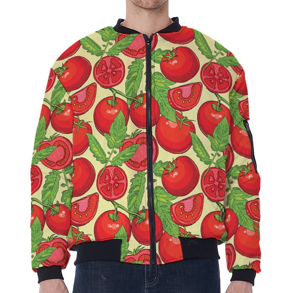 Hand Drawn Tomato Pattern Print Zip Sleeve Bomber Jacket