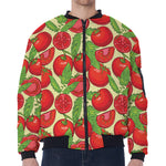 Hand Drawn Tomato Pattern Print Zip Sleeve Bomber Jacket