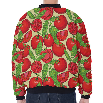 Hand Drawn Tomato Pattern Print Zip Sleeve Bomber Jacket