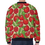 Hand Drawn Tomato Pattern Print Zip Sleeve Bomber Jacket