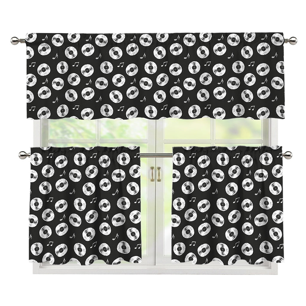 Hand Drawn Vinyl Record Pattern Print 3 Piece Kitchen Curtains