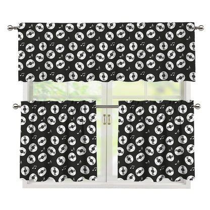 Hand Drawn Vinyl Record Pattern Print 3 Piece Kitchen Curtains
