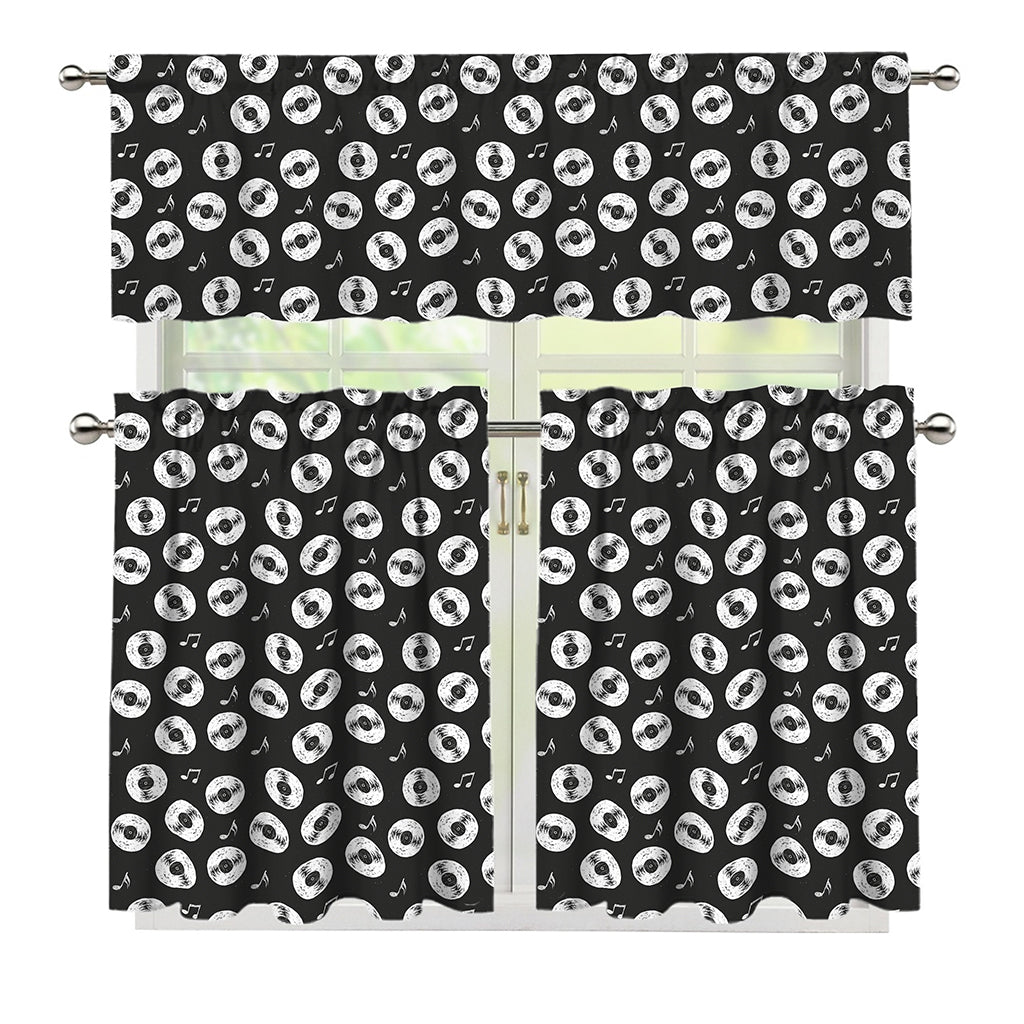 Hand Drawn Vinyl Record Pattern Print 3 Piece Kitchen Curtains