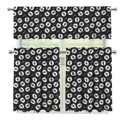 Hand Drawn Vinyl Record Pattern Print 3 Piece Kitchen Curtains