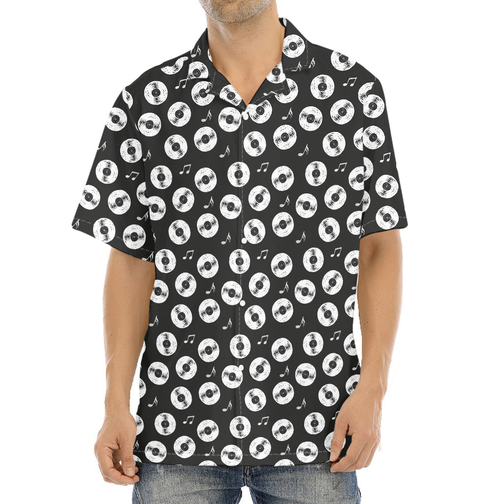 Hand Drawn Vinyl Record Pattern Print Aloha Shirt