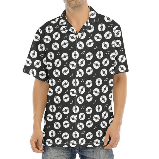 Hand Drawn Vinyl Record Pattern Print Aloha Shirt