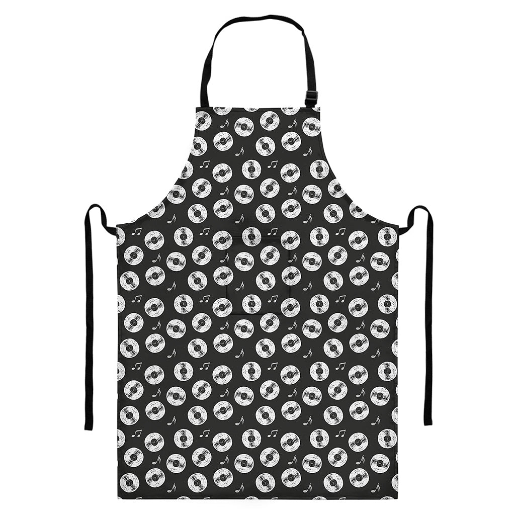 Hand Drawn Vinyl Record Pattern Print Bib Apron With Pocket