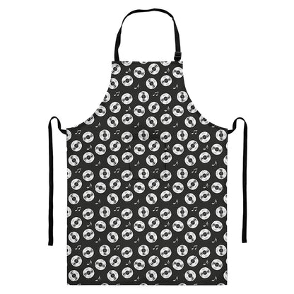 Hand Drawn Vinyl Record Pattern Print Bib Apron With Pocket