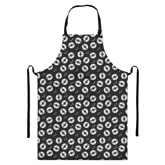 Hand Drawn Vinyl Record Pattern Print Bib Apron With Pocket