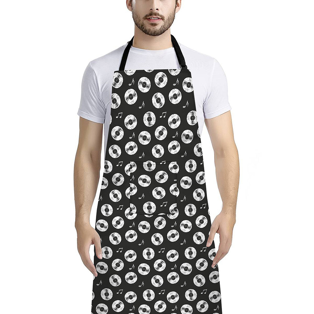 Hand Drawn Vinyl Record Pattern Print Bib Apron With Pocket