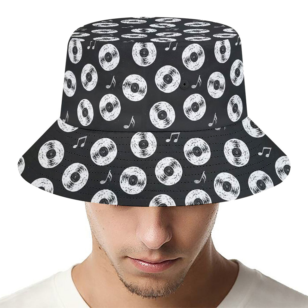 Hand Drawn Vinyl Record Pattern Print Bucket Hat