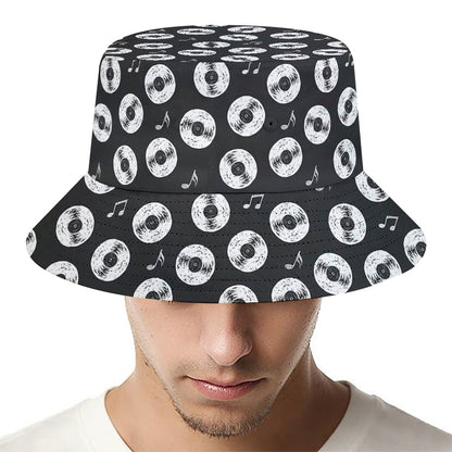 Hand Drawn Vinyl Record Pattern Print Bucket Hat