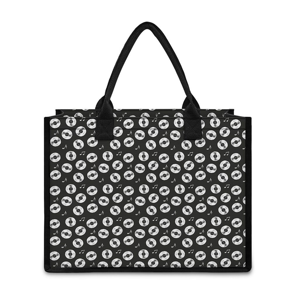 Hand Drawn Vinyl Record Pattern Print Canvas Tote Bag