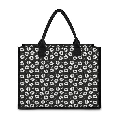 Hand Drawn Vinyl Record Pattern Print Canvas Tote Bag