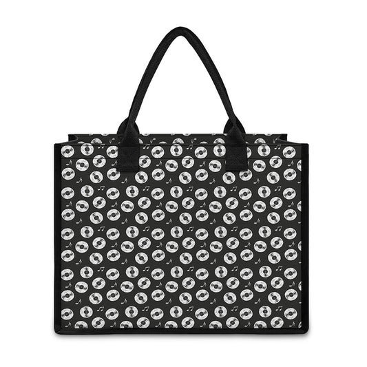 Hand Drawn Vinyl Record Pattern Print Canvas Tote Bag