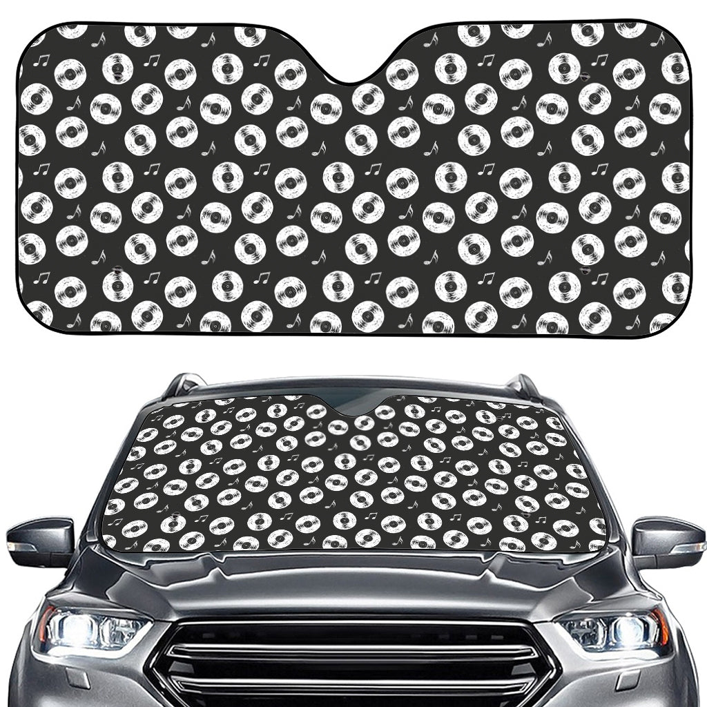 Hand Drawn Vinyl Record Pattern Print Car Windshield Sun Shade