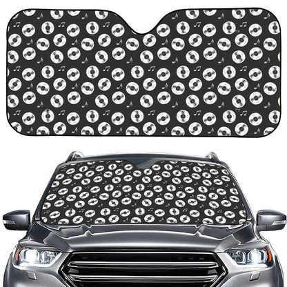 Hand Drawn Vinyl Record Pattern Print Car Windshield Sun Shade