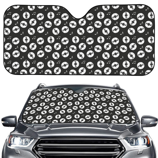 Hand Drawn Vinyl Record Pattern Print Car Windshield Sun Shade