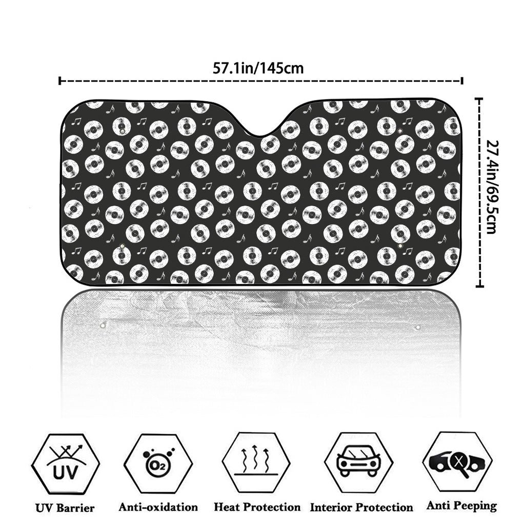 Hand Drawn Vinyl Record Pattern Print Car Windshield Sun Shade
